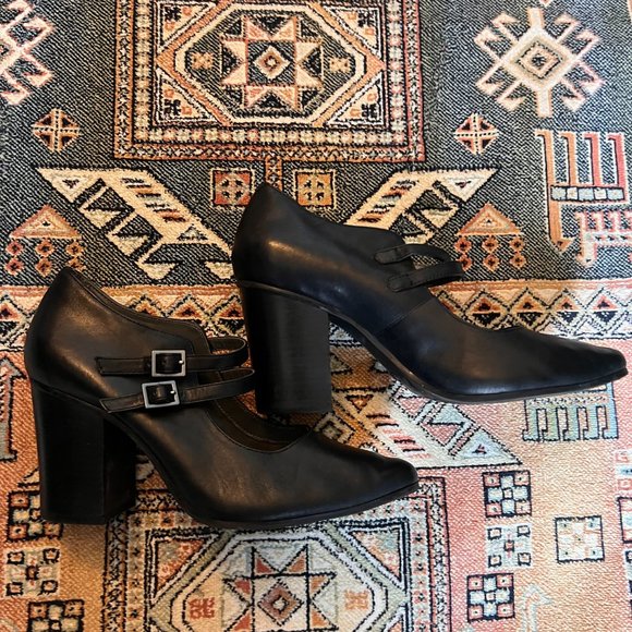 AEROSOLES Black Double Strap Heels - Picture 2 of 7